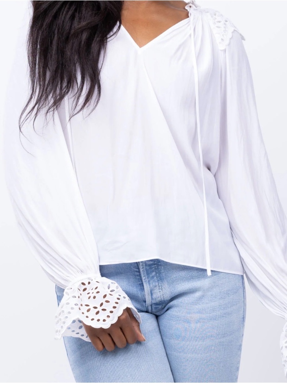 Ramy Brook Lilian Ruffle Eyelet Top White XL NWT